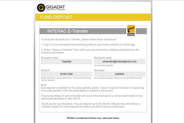 Gigadat Inc Casino payment