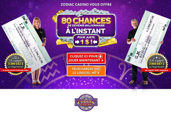 Zodiac Casino $1 deposit bonus